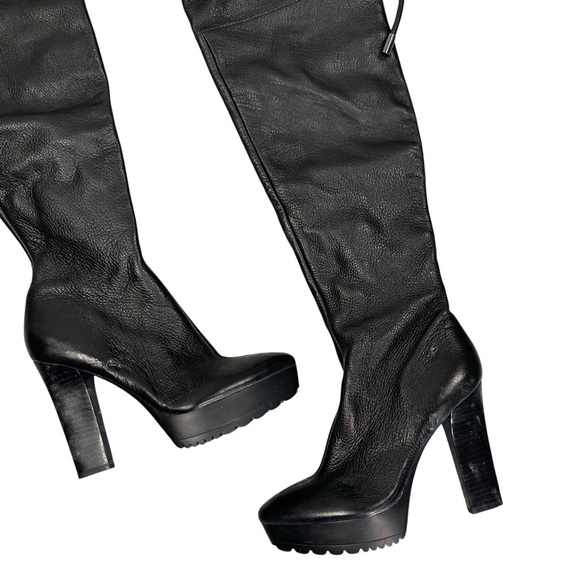 Calvin Klein Brynn Boots Thigh High Black Leather 7 OTK Designer - Picture 2 of 8